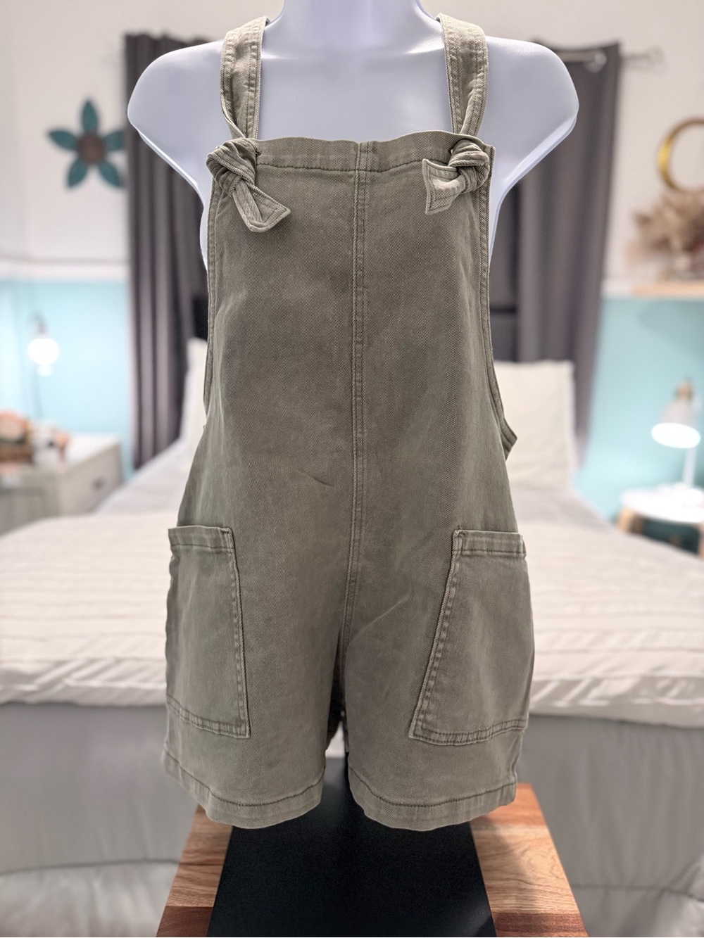 Zenana Outfitters Faded Olive Green Overall Romper